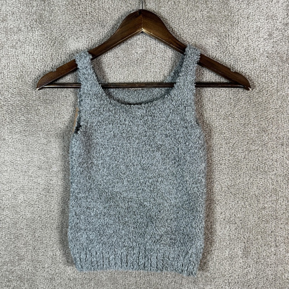Skims Tank Top Girls 8/10 Gray Cozy Fuzzy Knit Scoop Neck Sleeveless Lounge - Picture 9 of 10